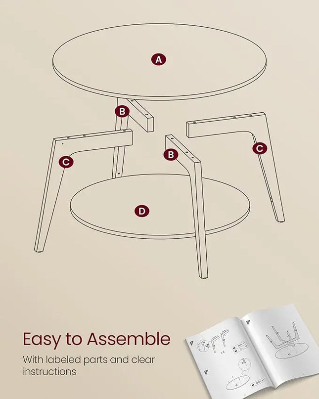 VASAGLE Round Coffee Table, 2 Tier Coffee Table with Storage, for Living Room, 31.5 x 17.7 Inches, Easy to Assemble, Charcoal Gray ULCT243B22 - LeafyLoom