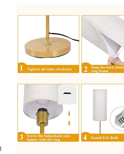 Boostarea Floor Lamp for Living Room with 3 Color Temperatures Bulb, Industrial Floor Lamps, Gold Classic Tall Lamp for Office, Standing Lamps for Bedroom, Kids Room, Reading(9W LED Bulb, Linen Shade) - LeafyLoom