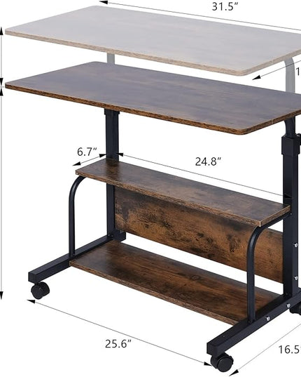 Portable Rolling Desk Adjustable Laptop Desk Small Standing Desk Home Office Desks for Small Spaces Table, 31.5" Rustic Uplift Study Desk Mobile Computer Work Desk on Wheels - LeafyLoom