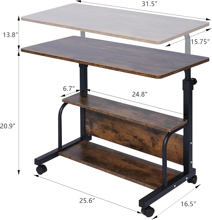 Portable Rolling Desk Adjustable Laptop Desk Small Standing Desk Home Office Desks for Small Spaces Table, 31.5" Rustic Uplift Study Desk Mobile Computer Work Desk on Wheels - LeafyLoom