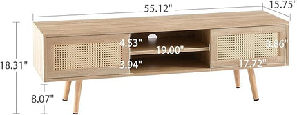 Brafab Boho TV Storage Media Console Table with Double Sliding Doors and Adjustable Shelf for Living Room, 55.12" L x 15.75" W x 18.31" H, Natural - LeafyLoom
