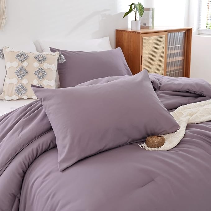 ROSGONIA Comforter Full Size for Boys Teen Girls Dusty Purple, 3pcs(1 Boho Comforter & 2 Pillowcases) Lightweight Dorm Bedding Soft All Season Bed Set - LeafyLoom