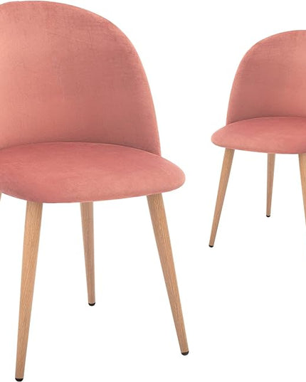 CangLong Mid Century Modern Kitchen Velvet Upholstered Accent Leisure Chairs,Set of 2, pink 1 - LeafyLoom
