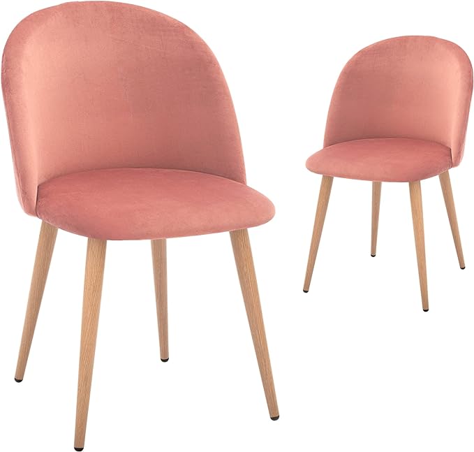 CangLong Mid Century Modern Kitchen Velvet Upholstered Accent Leisure Chairs,Set of 2, pink 1 - LeafyLoom