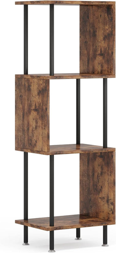 4 Tier Modern Bookshelf, S-Shaped Bookcase,Small Book Shelf for Small Spaces, Unique Bookshelf for Storage Organizer Living Room Bedroom Home Office, Brown - LeafyLoom