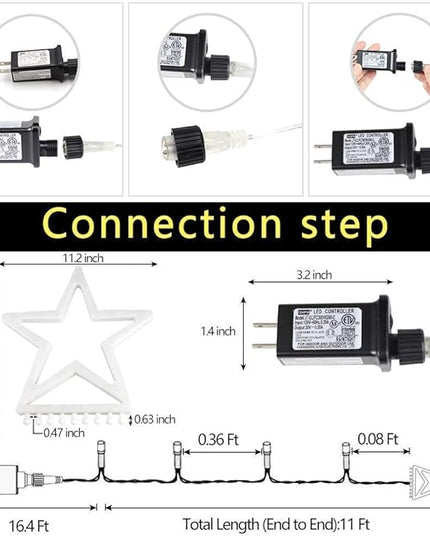 PUHONG Christmas Decoration Outdoor Star String Lights,16.4Ft Christmas Tree Toppers Lights 320 LED 8 Memory Modes with 14" Lighted Star for Halloween Christmas New Year Holiday Birthday(White) PUHONG