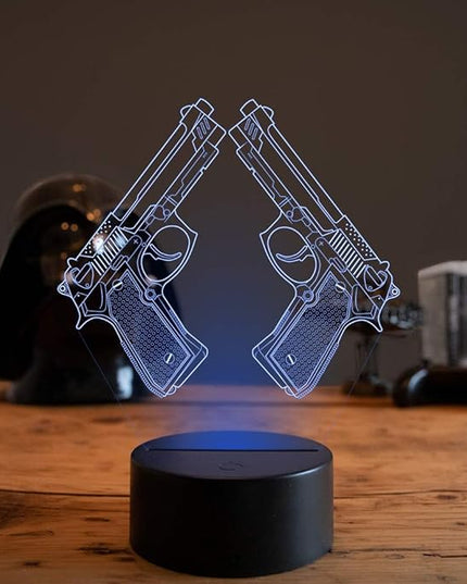 Creative 3D Pistol Lamp Night Light 16 Colors Changing USB Powered Remote Control Touch Switch Decor Lamp Optical Illusion Lamp LED Table Desk Lamp Children Kids Christmas Brithday Gift - LeafyLoom