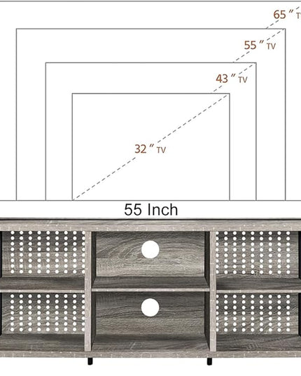 LVB Rustic Entertainment Center for 65 Inch TV, Industrial Wood TV Stand with Media Cabinet Storage, Farmhouse Metal Television Stands Console Table for Home Living Bedroom, Light Grey Oak, 55 Inch - LeafyLoom