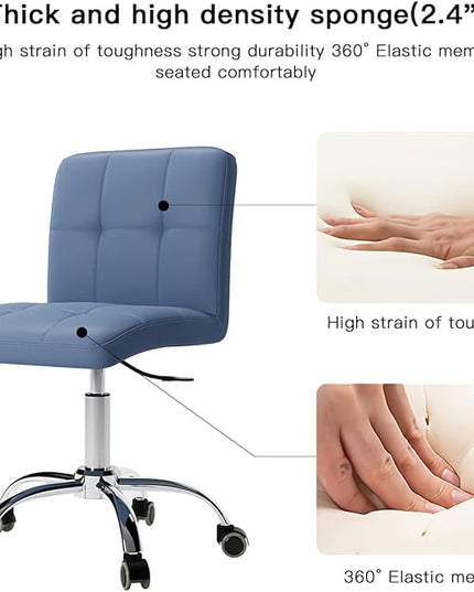 360° Office Desk Chair,PU Adjustable Rolling Task Chair with Backrest for Barber,Office,Home, Computer,360° Swivel,Armless (blue) - LeafyLoom