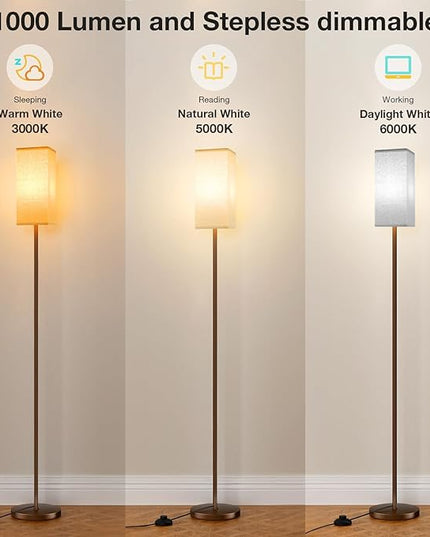 Ambimall Remote Control Floor Lamp, Stepless Dimmable, 64 Inches Tall, Include 9W Bulb, Standing Lamp for Living Room Bedroom Office (Beige & Brown) - LeafyLoom