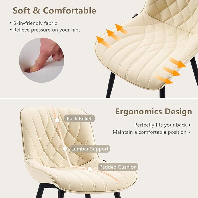 YOUNUOKE Dining Chairs Set of 2 Mid Century Modern Kitchen Chair Comfortable Upholstered Faux Leather Dinner Chairs for Kitchen Dining Room, Beige - LeafyLoom