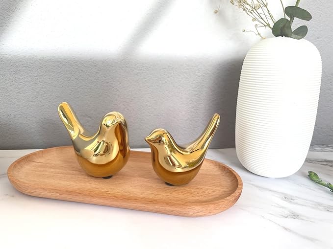 Gold Bedroom Decor Aesthetic, Shelf Decor Birds for Living Room Decor, Small Animal Figurines Decorations for Living Room Home Office Bookshelf TableTop - LeafyLoom