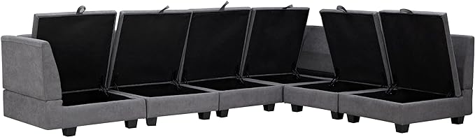 115.1" Modern Large U-Shape Modular Sectional Sofa with Reversible Chaise and Storage Seat, Convertible Sleeper Couch Bed for Living Room, Apartment, Office, Dark Gray, 115.1 Inch - LeafyLoom