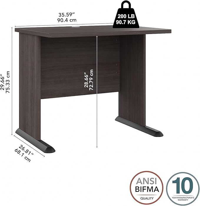 Bush Business Furniture Studio A Small Computer Desk, Commercial-Grade Gaming and Work Table for Home or Professional Office, 36W, Storm Gray - LeafyLoom