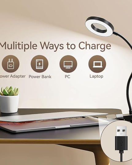 LED Desk Lamp Clip on Light with 3 Color Modes 10 Brightness Ring/Clamp Light 360° Flexible Gooseneck Dimmable Eye Protection Desk Light Desk Lamps for Home Office with Video Tutorials - LeafyLoom