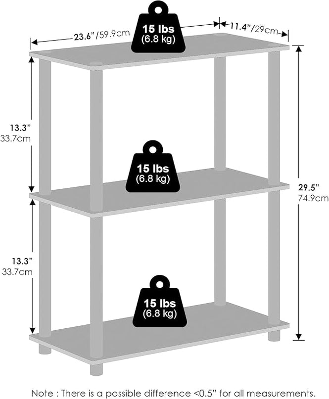 Furinno Turn-N-Tube 3-Tier Multipurpose Compact Display Rack, Shelving Unit, Bookcase, Pink/White - LeafyLoom