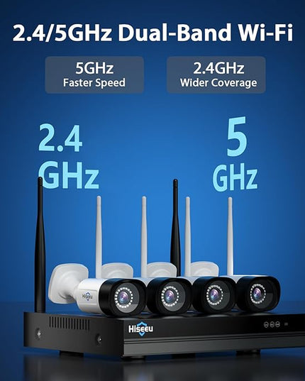 Hiseeu 5MP WiFi Security Camera System Outdoor,12Pcs 16CH NVR Camera Surveillance System,Color Night Vision, Spotlight& Siren Alarm,2-Way Audio,3TB HDD for 24/7 Recordings Hiseeu