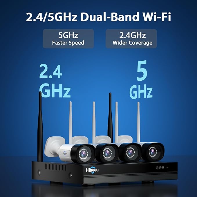 Hiseeu 5MP WiFi Security Camera System Outdoor,12Pcs 16CH NVR Camera Surveillance System,Color Night Vision, Spotlight& Siren Alarm,2-Way Audio,3TB HDD for 24/7 Recordings Hiseeu