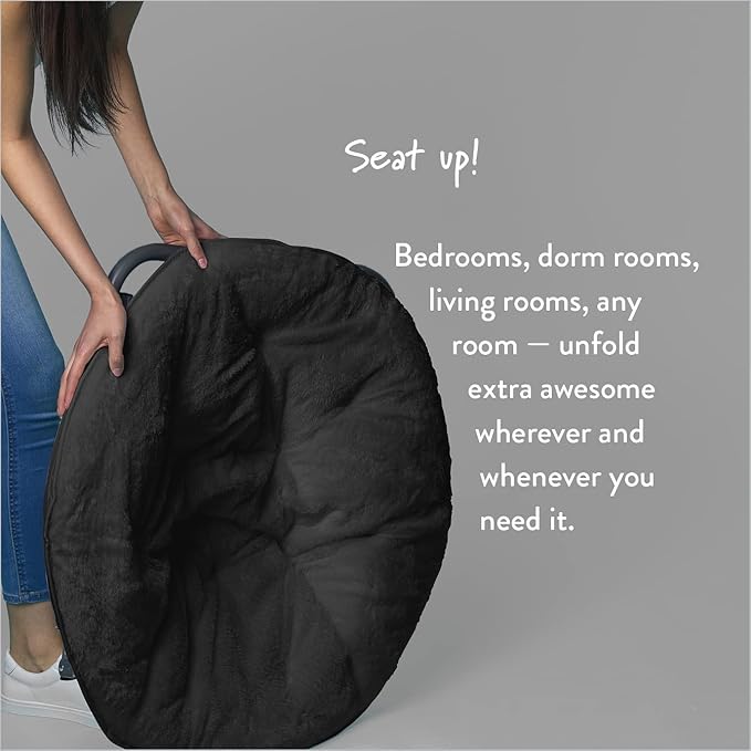 Faux Fur Saucer Chair, Black/Black - LeafyLoom