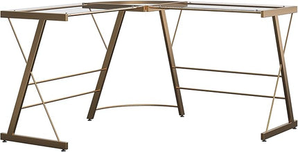 Ameriwood Home Odin Glass L-Shaped Computer Desk, Gold - LeafyLoom