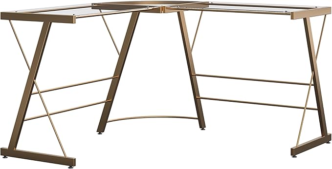 Ameriwood Home Odin Glass L-Shaped Computer Desk, Gold - LeafyLoom