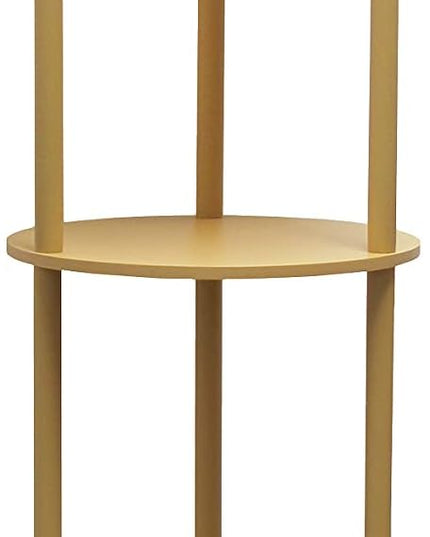 Simple Designs LF2010-TAN 62.5" Round Modern Shelf Etagere Organizer Storage Floor Lamp with 2 USB Charging Ports, 1 Charging Outlet and Linen Shade for Living Room Bedroom Office, Tan - LeafyLoom