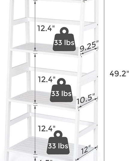 4-Tier Bamboo Bookshelf Ladder Shelf Book Shelf Bookcase Freestanding Storage Rack Plant Stand for Bedroom, Living Room, Bathroom, Small Space, Light white - LeafyLoom