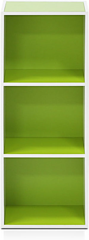 Furinno Pasir 3-Tier Open Shelf Bookcase, White/Green 11003WH/GR - LeafyLoom