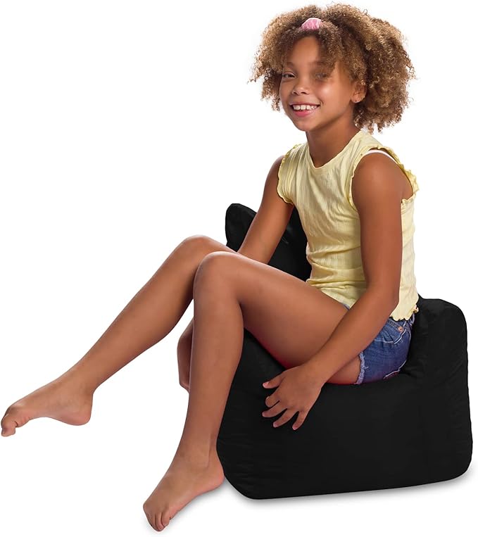 Posh Creations Structured Comfy Bean Bag Chair for Gaming, Reading, and Watching TV, Pasadena Chair, Microsuede - Black - LeafyLoom