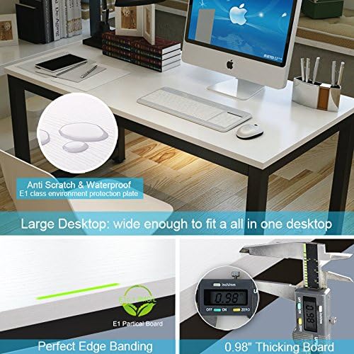 Tribesigns Computer Desk, 55 inch Large Office Desk Computer Table Study Writing Desk for Home Office, White + Black Leg - LeafyLoom