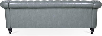 3-Seaters Living Room Clasic Chesterfield Sofa Couch Button Tufted PU Leather Upholstered Sofa&Couch with Luxury Roller Armrest Soild Wood Legs Movable Cushions & Nailhead Decor - LeafyLoom