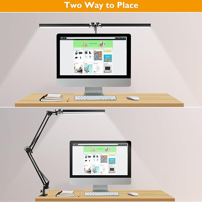 LED Desk Lamp with Clamp, Super Bright Double Head Desk Lamps for Home Office, 5 Color Modes, 10%~100% Dimmable Brightness, Architect Task Desk Light, Modern Swing Arm Workbench Desk Lighting - LeafyLoom