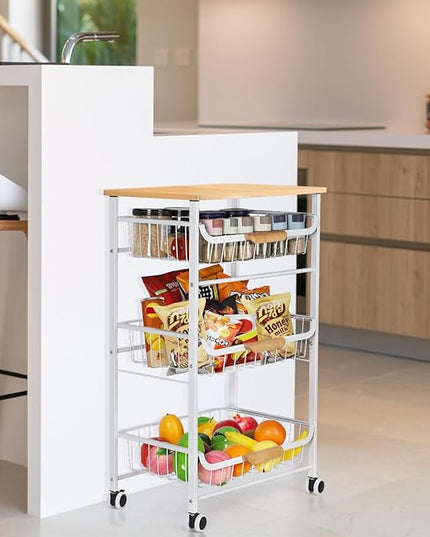 HEOMU 4 Tier Rolling Kitchen Storage Cart, Metal Microwave Stand Kitchen Island Cart on Wheels with Storage for Kitchen, Bathroom, Living Room, Bar, Office, White - LeafyLoom