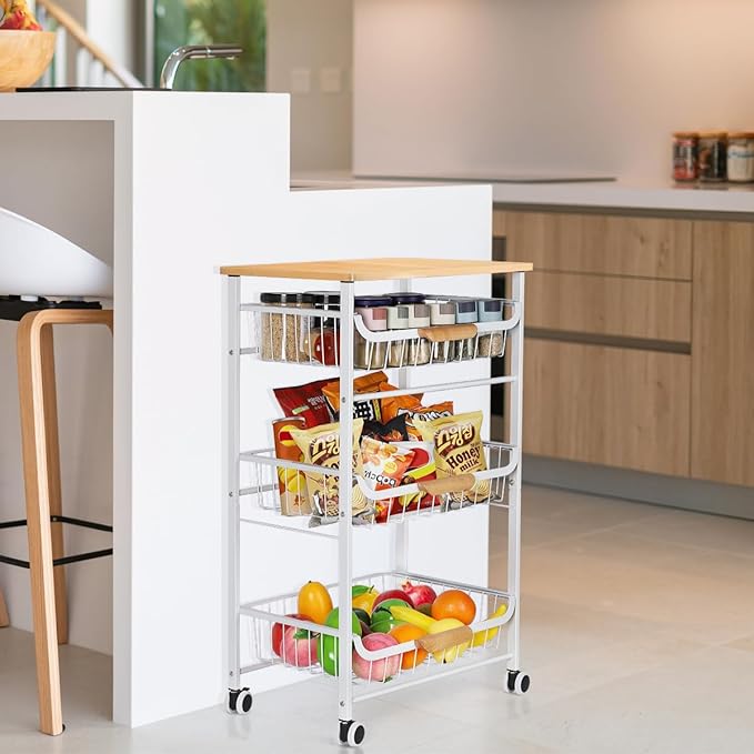 HEOMU 4 Tier Rolling Kitchen Storage Cart, Metal Microwave Stand Kitchen Island Cart on Wheels with Storage for Kitchen, Bathroom, Living Room, Bar, Office, White - LeafyLoom