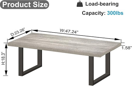 IBF Grey Coffee Table, Wood Metal Coffee Table for Living Room, Farmhouse Minimalist Rustic Center Table, Industrial Simple Rectangle Wooden Cocktail Tea Table for Bedroom, Light Grey Oak, 47 Inch - LeafyLoom