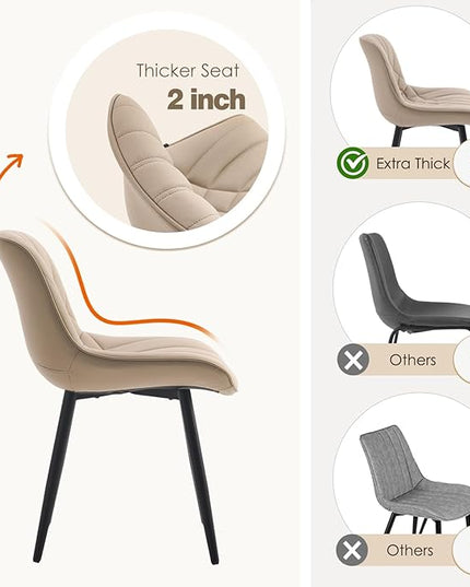 YOUNUOKE Dining Chairs Set of 2 Mid Century Modern Kitchen Chair Comfortable Upholstered Faux Leather Dinner Chairs for Kitchen Dining Room, Khaki - LeafyLoom