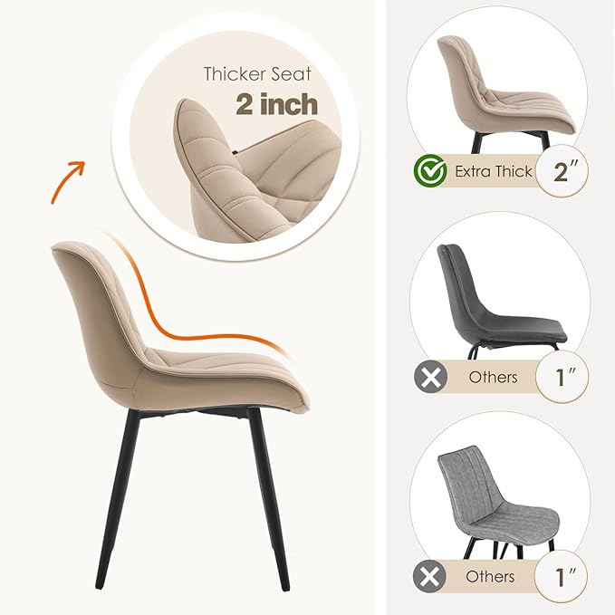 YOUNUOKE Dining Chairs Set of 2 Mid Century Modern Kitchen Chair Comfortable Upholstered Faux Leather Dinner Chairs for Kitchen Dining Room, Khaki - LeafyLoom
