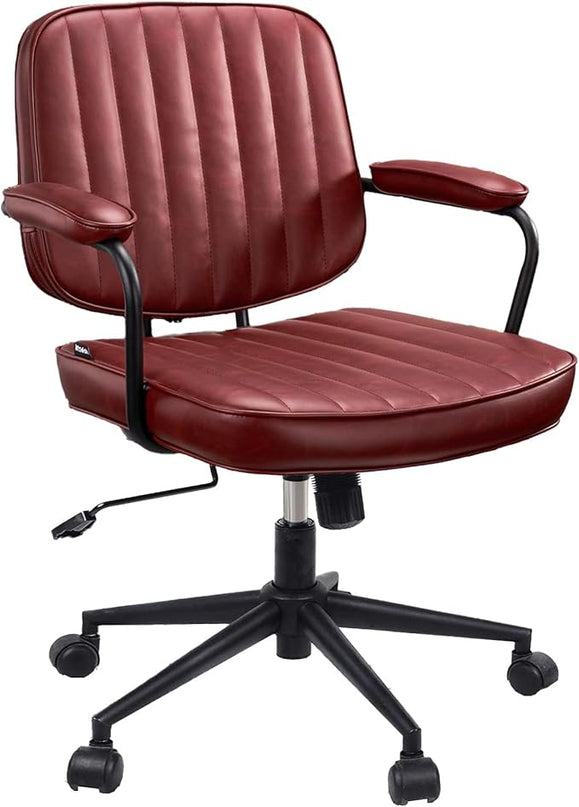 Mid Century Office Chair Leather Desk Chair Burgundy Office Desk Chair Home Office Chair with Wheels and Arms, by Artswish - LeafyLoom