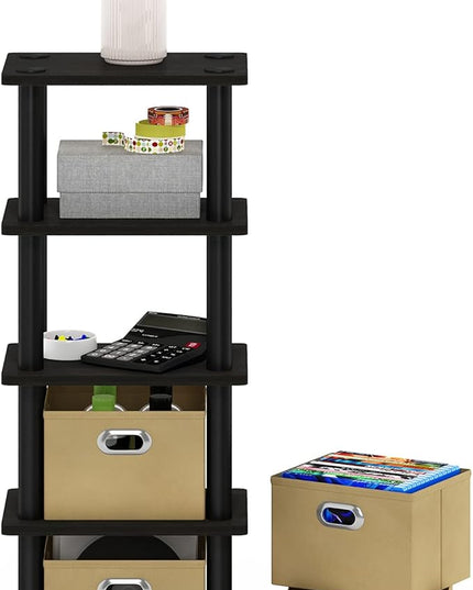 Furinno LACi 4-Bins System Rack, 11.3(W) x 28.8(H) Inch, Espresso/Black - LeafyLoom