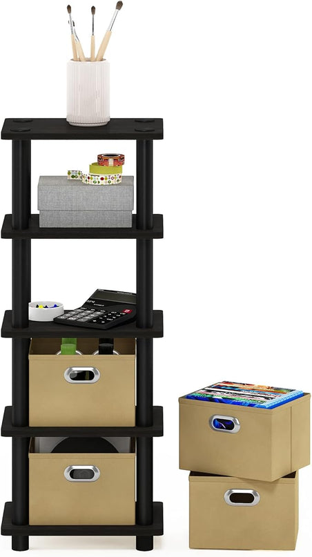 Furinno LACi 4-Bins System Rack, 11.3(W) x 28.8(H) Inch, Espresso/Black - LeafyLoom