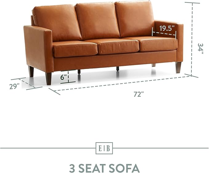 Edenbrook Archer Upholstered Couch – Couches for Living Room - Camel Faux Leather Couch - Living Room Furniture - Small Couch - Seats Three - Straight Arm Modern Couch, Sofa - LeafyLoom