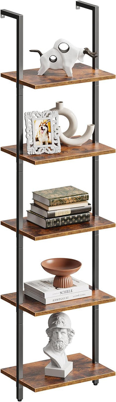 SUPERJARE 5 Tier Bookshelf, Narrow Book Shelf with Open Display Shelves, Small Bookcase with Metal Frame for Bedroom, Living Room, Rustic Brown - LeafyLoom