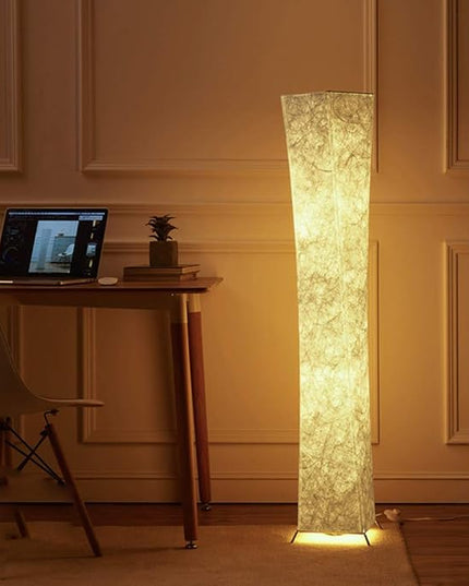LEONC 52" Inch LED Floor Lamp with Fabric Shade & 2 Bulbs for Bedroom Living Room Warm Atmosphere (Slim Size: 7.8 x 7.8 x 52-Inch) - LeafyLoom