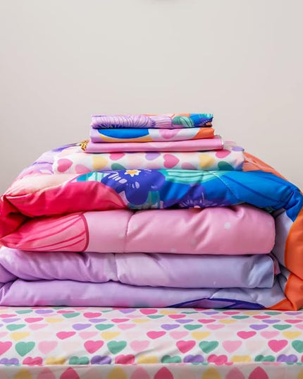 ADASMILE A & S Unicorn Bedding Twin for Girls Unicorn Bed Set Pink Unicorn Comforter Set Twin 6Pieces Girls Bed in A Bag Comforter with Hearts Sheets Reversible Unicorn Bed Sheets Home Unicorn Decor - LeafyLoom