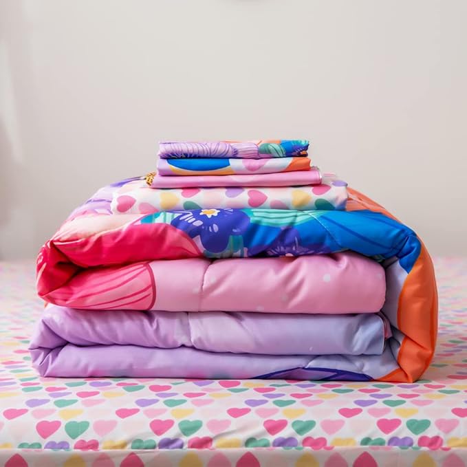 ADASMILE A & S Unicorn Bedding Twin for Girls Unicorn Bed Set Pink Unicorn Comforter Set Twin 6Pieces Girls Bed in A Bag Comforter with Hearts Sheets Reversible Unicorn Bed Sheets Home Unicorn Decor - LeafyLoom