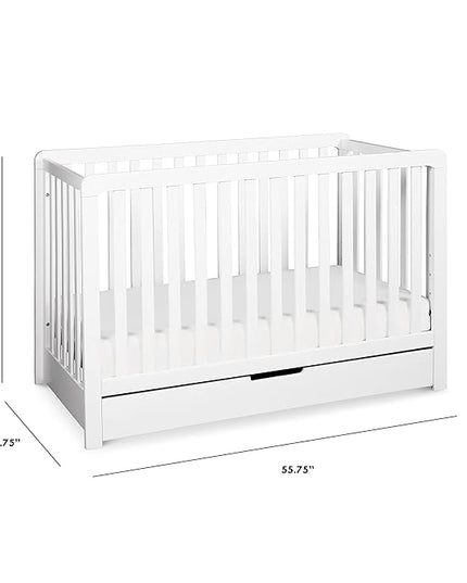 Carter's by DaVinci Colby 4-in-1 Convertible Crib with Trundle Drawer in White, Greenguard Gold Certified, Undercrib Storage - LeafyLoom