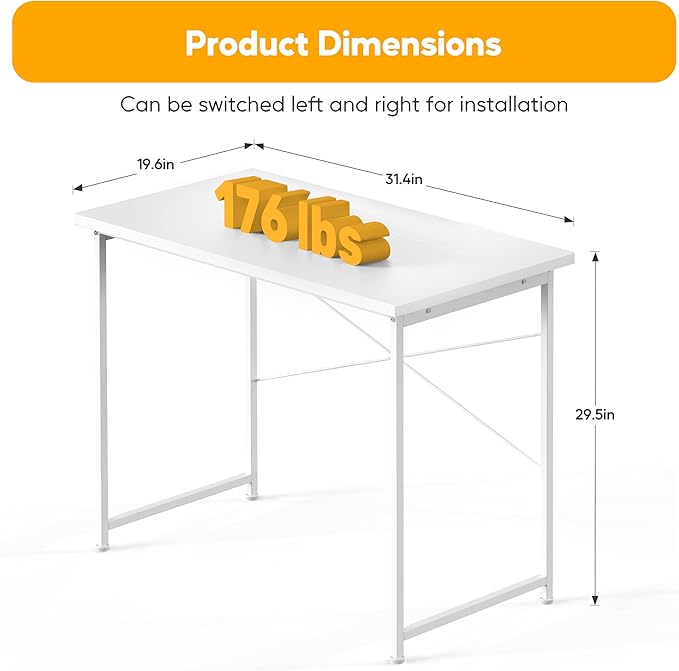 HealSmart Home Office Computer Desk, Modern Style Design with Headphone Hooks for Working, Writing and Gaming, 32 Inch, White - LeafyLoom