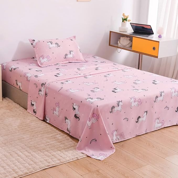 ADASMILE A & S Unicorn Comforter Set Twin with Sheets 6 Pieces Floral Pink Unicorn Bedding Set for Girls Kids Unicorn Sheets Soft Bed-in-a-Bag Comforter Reversible Bed Comforter Set for Home Decor - LeafyLoom