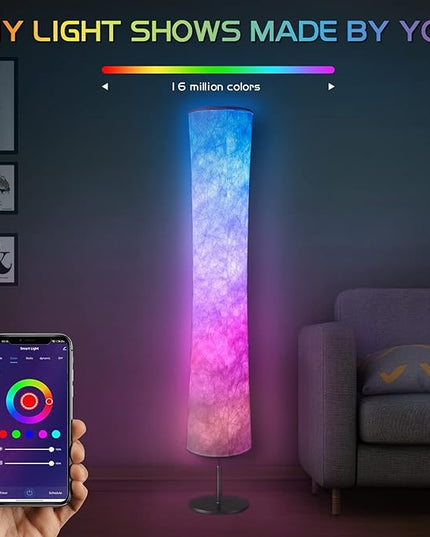 Torchlet Modern Floor Lamp, RGB Color Changing Led Smart Lamp Alexa APP Control with DIY Mode, Music Sync and White Fabric Shade, Standing Lamp for Living/Game Room Bedroom - LeafyLoom