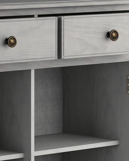 SIMPLIHOME Connaught Solid Wood 40 inch Wide Traditional Entryway Storage Cabinet in Fog Grey for The Living Room, Entryway and Family Room - LeafyLoom